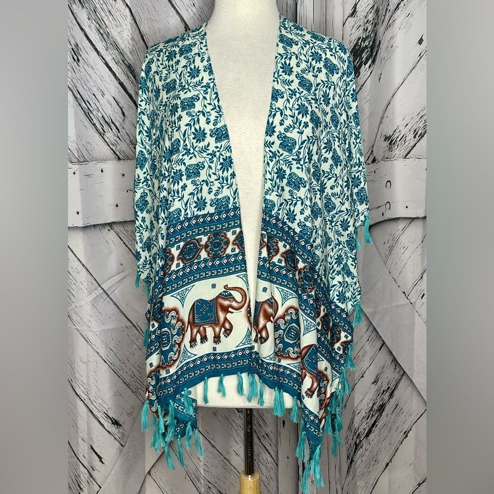 KIMONO ELEPHANTS TASSELS O/S
